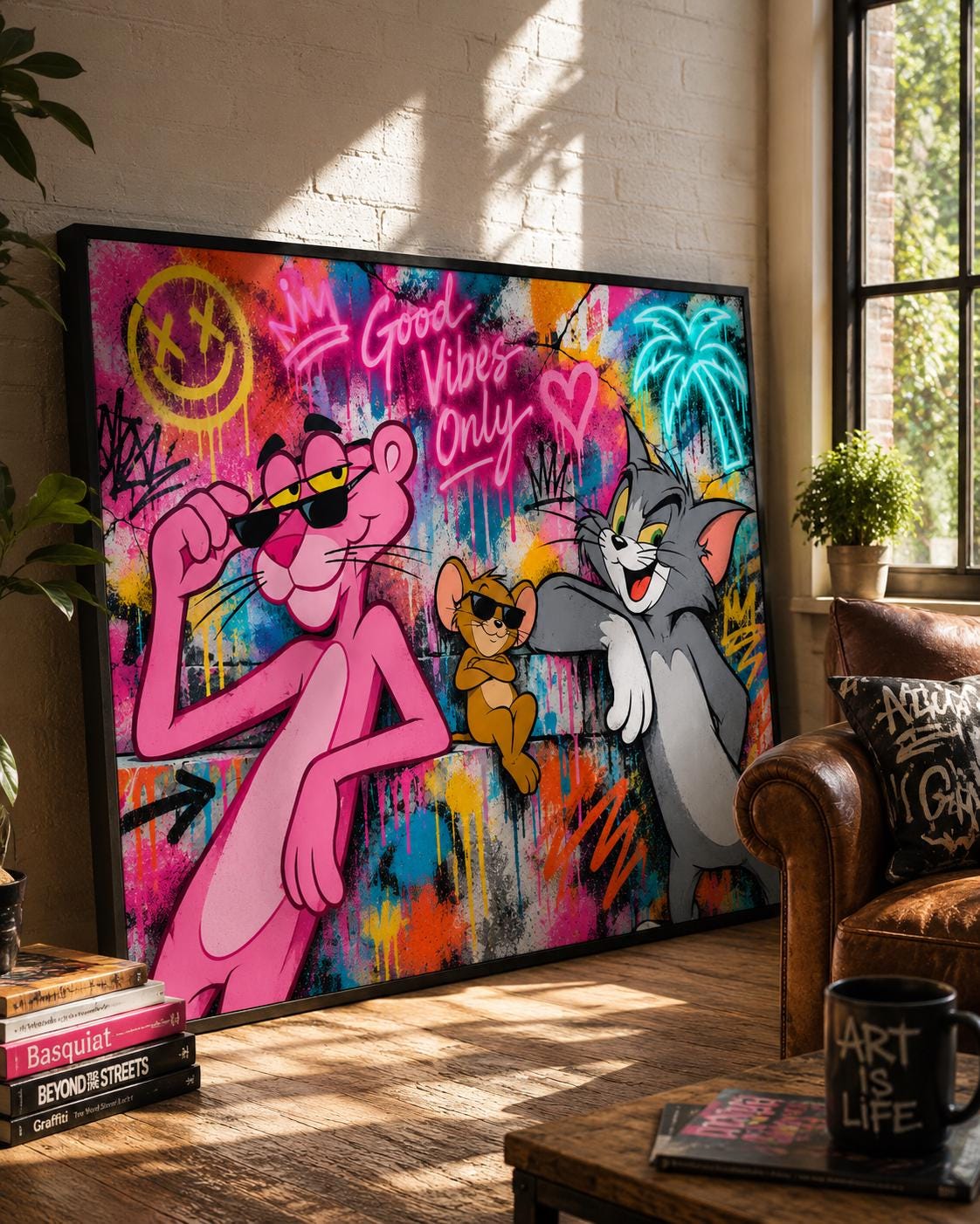 Poster digitale street art pop con graffiti neon - Download da stampare