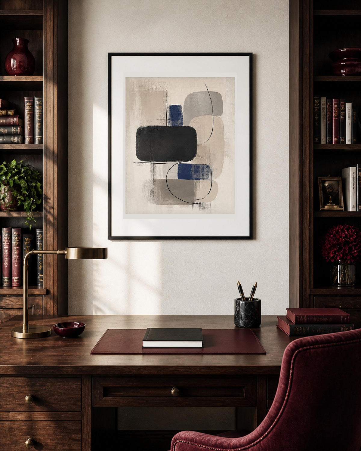Poster digitale blocchi astratti e linee sottili - Equilibrio Blu, file da stampare