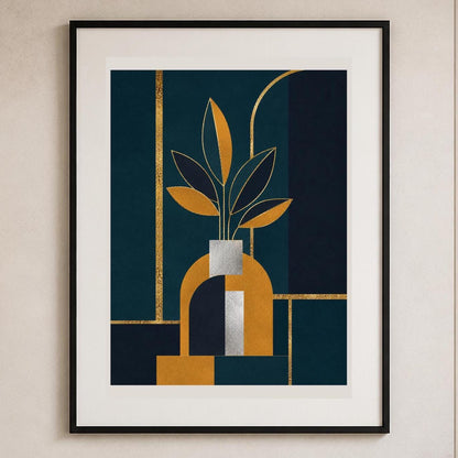 Poster digitale vaso e foglie stilizzate - Foglie Deco, file da stampare