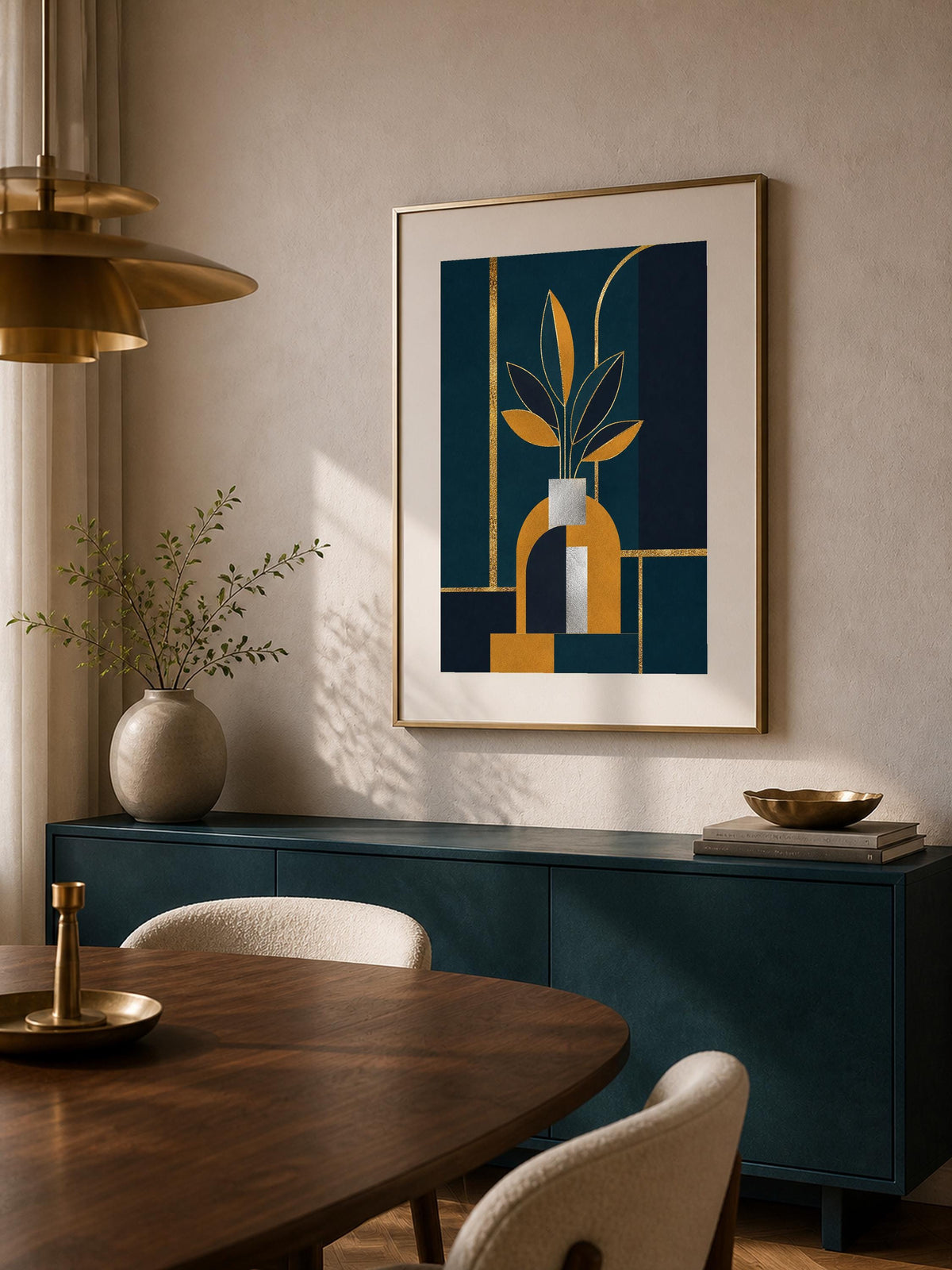 Poster digitale vaso e foglie stilizzate - Foglie Deco, file da stampare