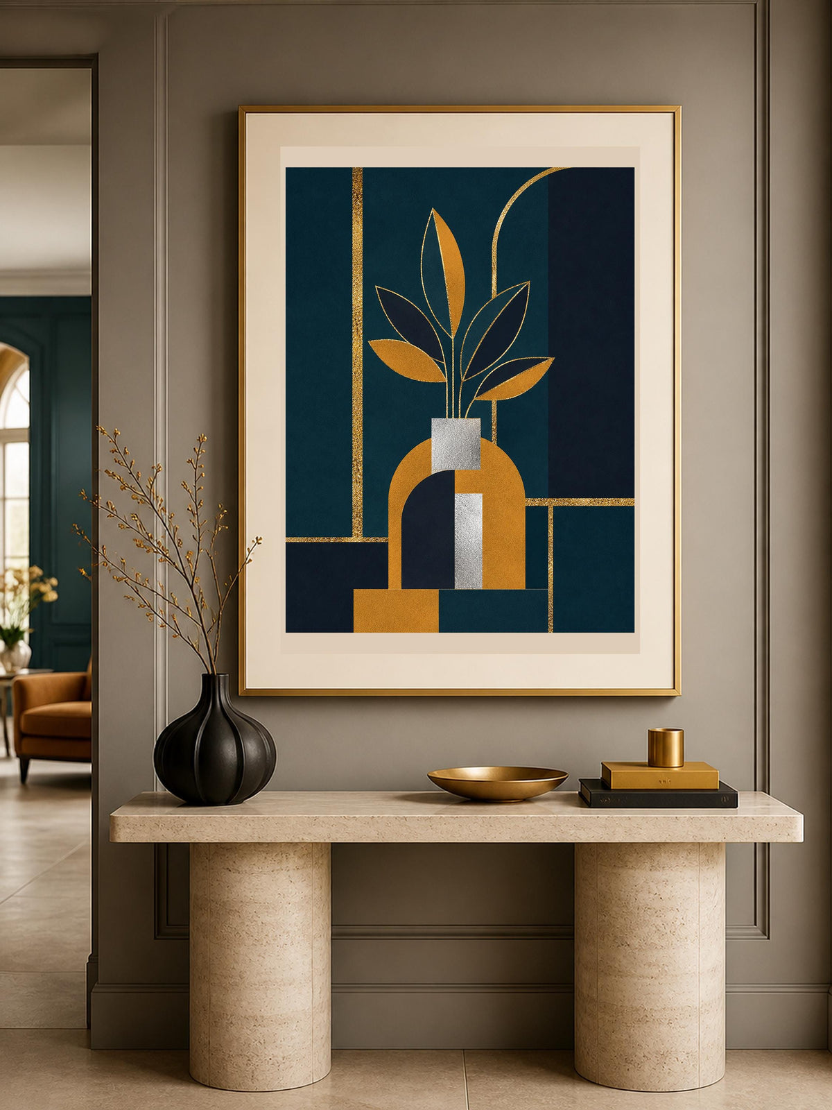 Poster digitale vaso e foglie stilizzate - Foglie Deco, file da stampare