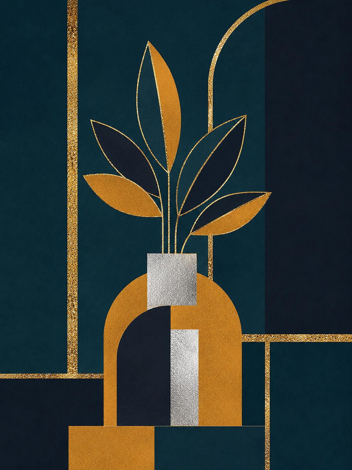Poster digitale vaso e foglie stilizzate - Foglie Deco, file da stampare