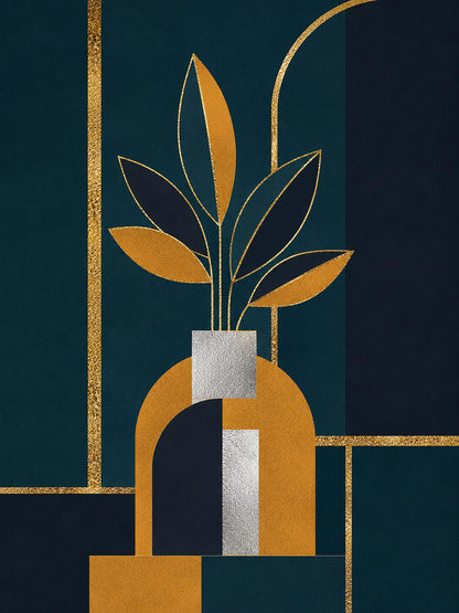 Poster digitale vaso e foglie stilizzate - Foglie Deco, file da stampare