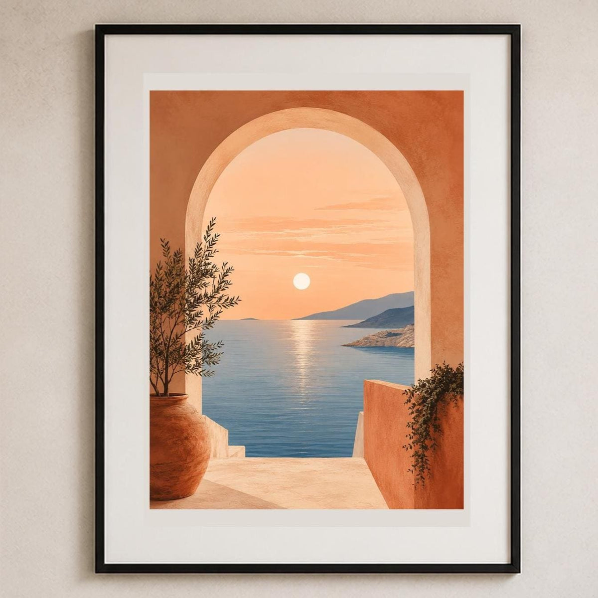 Poster digitale arco sul mare al tramonto - Orizzonte Mediterraneo, file da stampare