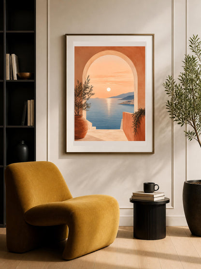 Poster digitale arco sul mare al tramonto - Orizzonte Mediterraneo, file da stampare