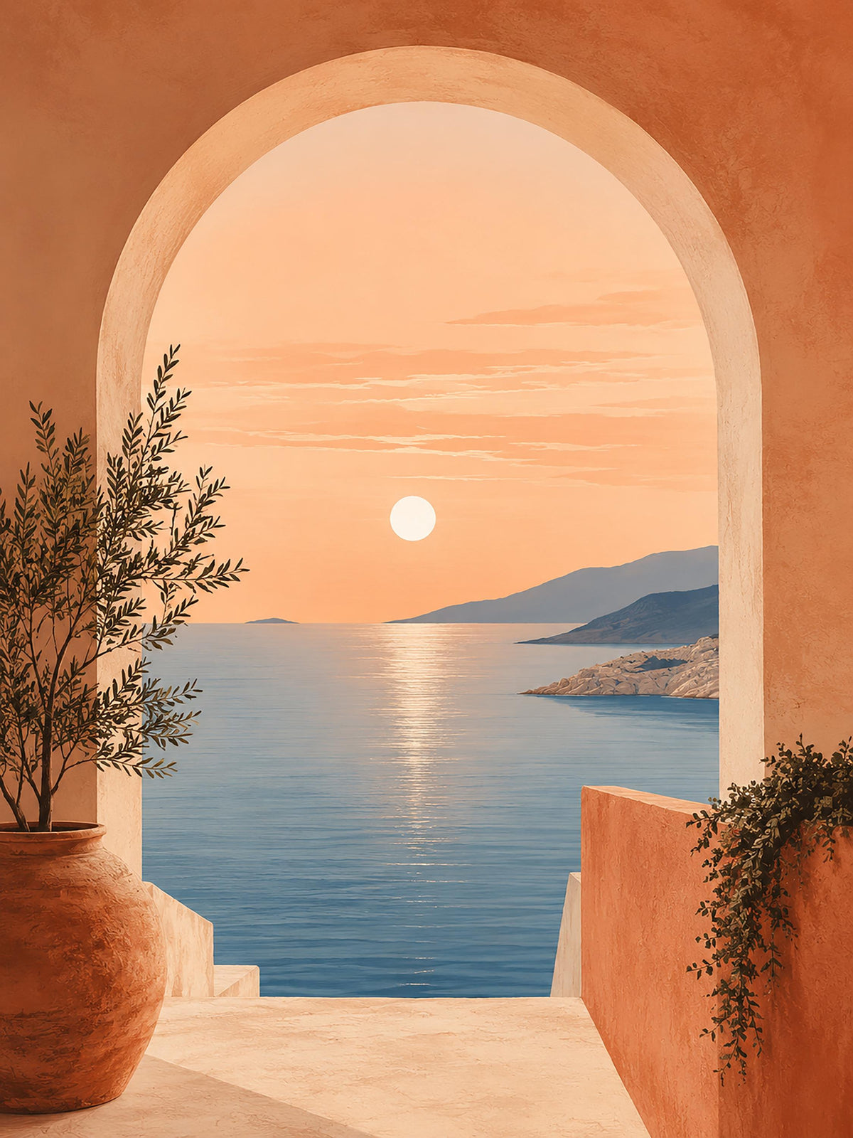 Poster digitale arco sul mare al tramonto - Orizzonte Mediterraneo, file da stampare