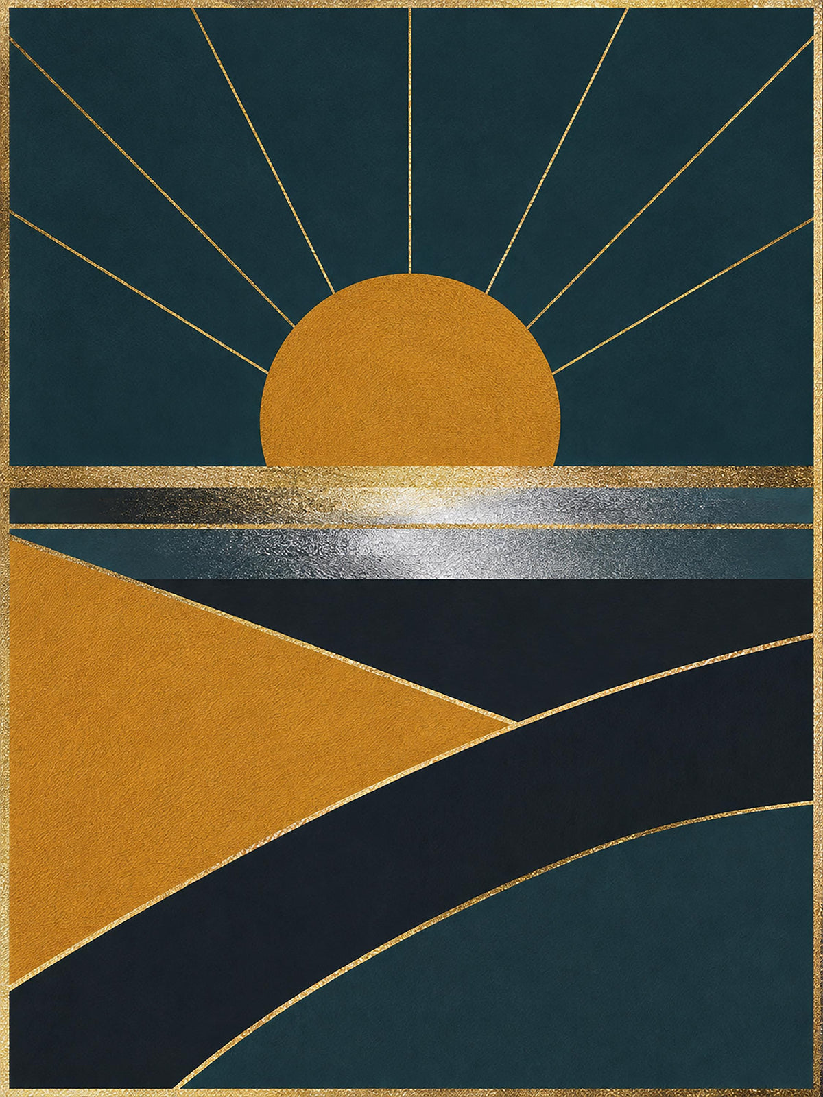 Poster digitale sole geometrico su paesaggio - Orizzonte Deco, file da stampare