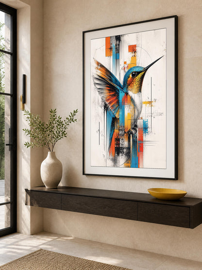 Poster digitale colibrì astratto in volo - Colibrì in Movimento, file da stampare