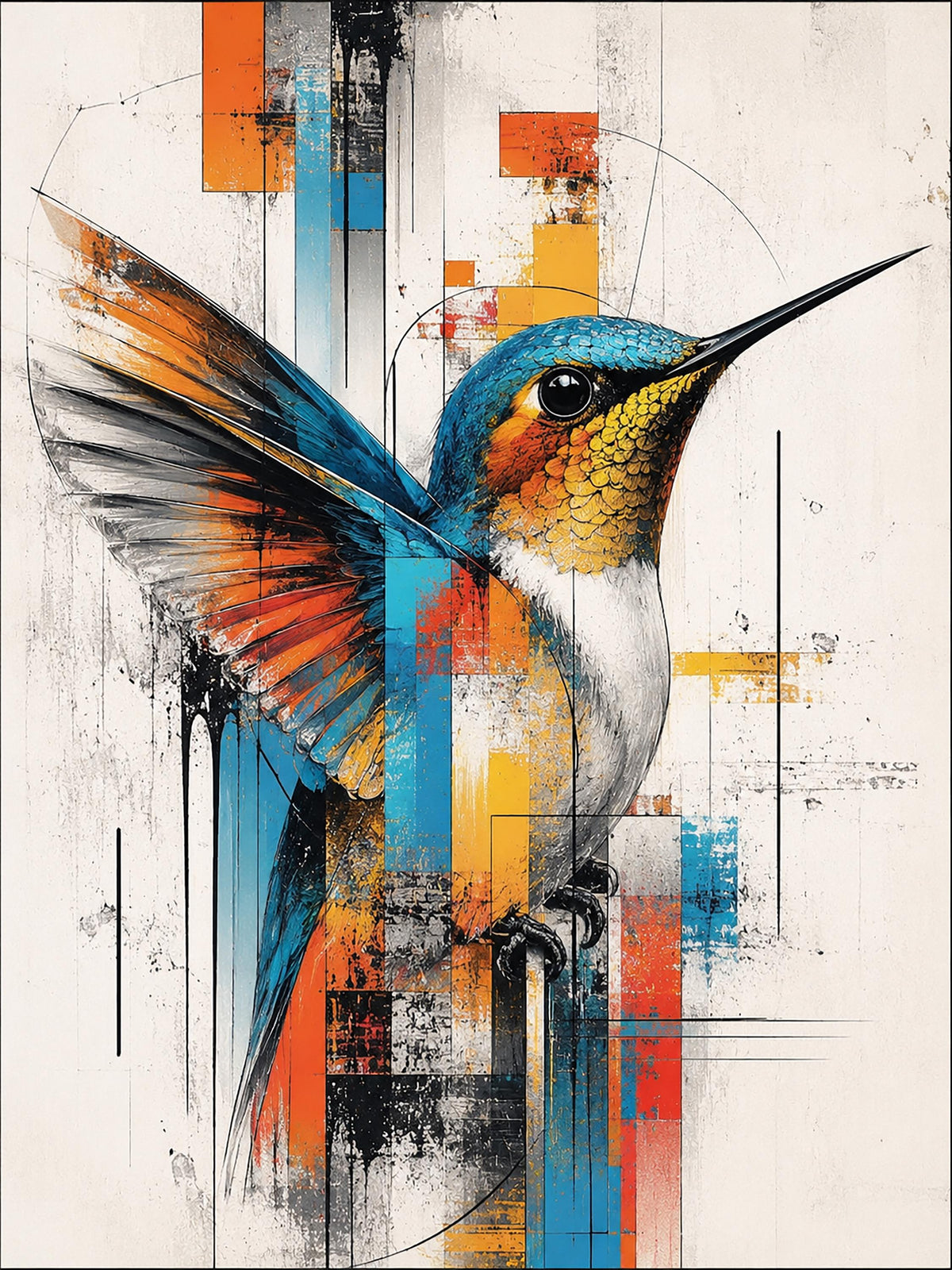 Poster digitale colibrì astratto in volo - Colibrì in Movimento, file da stampare