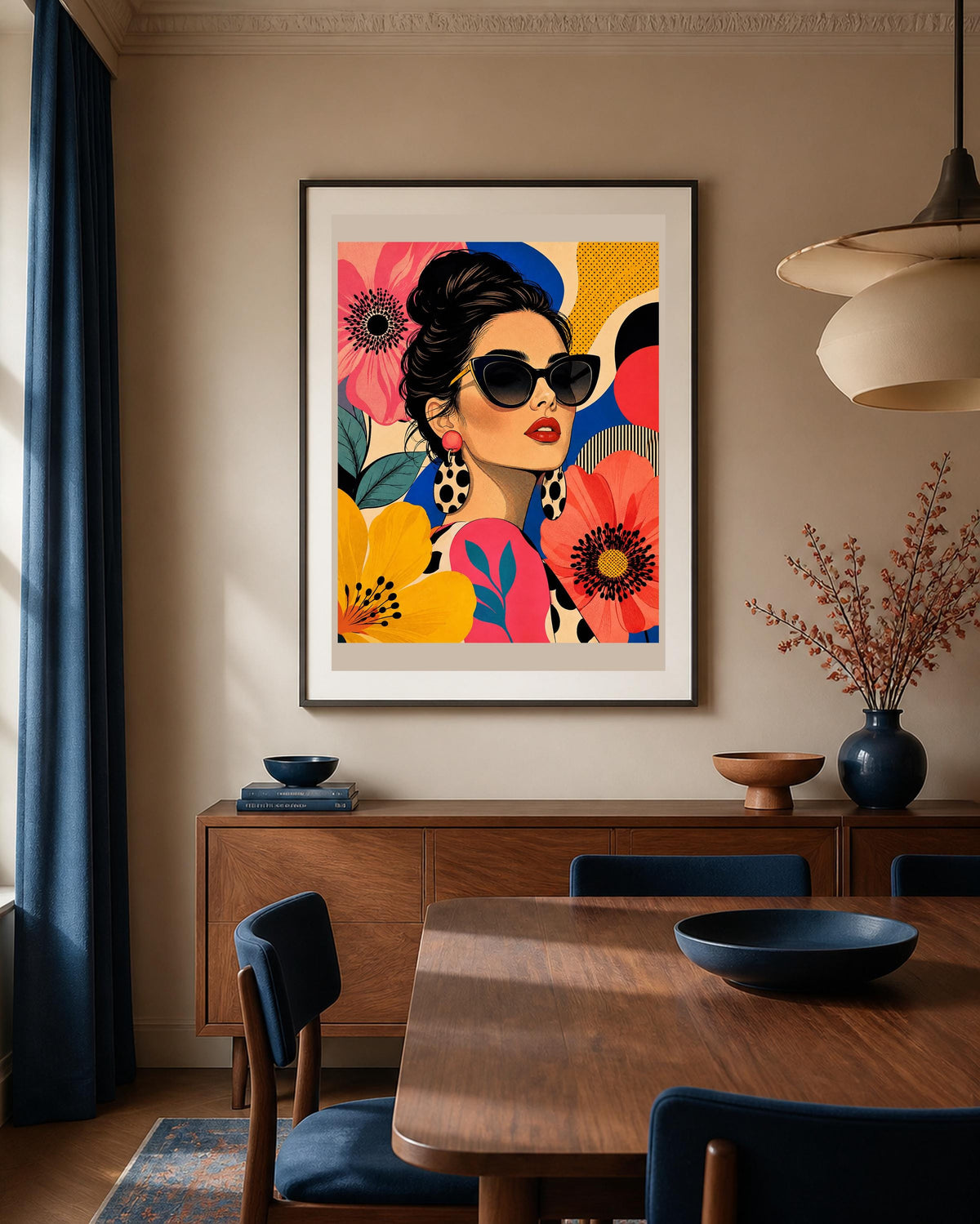 Poster digitale ritratto pop con fiori e occhiali - Estate Pop, file da stampare