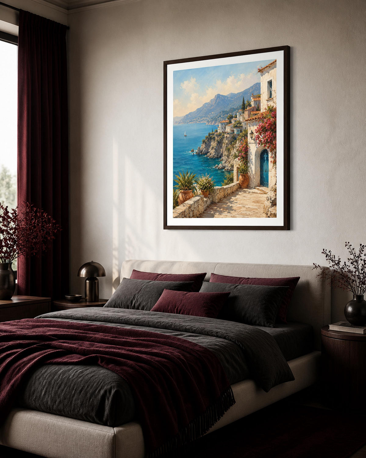 Poster digitale borgo mediterraneo affacciato sul mare - Terrazza sulla Costiera, file da stampare