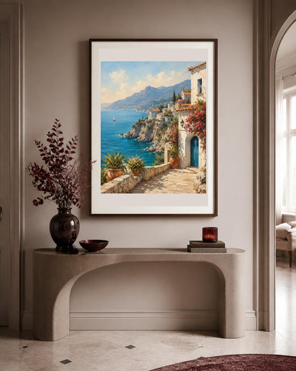 Poster digitale borgo mediterraneo affacciato sul mare - Terrazza sulla Costiera, file da stampare