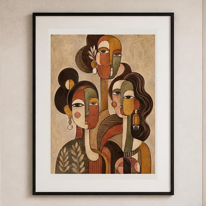 Poster digitale tre figure femminili cubiste - Tre Voci, file da stampare