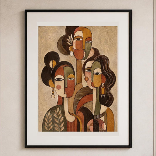 Poster digitale tre figure femminili cubiste - Tre Voci, file da stampare