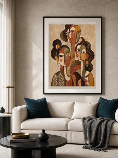 Poster digitale tre figure femminili cubiste - Tre Voci, file da stampare