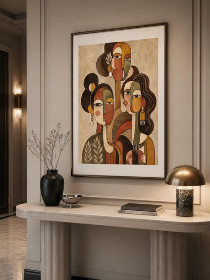 Poster digitale tre figure femminili cubiste - Tre Voci, file da stampare