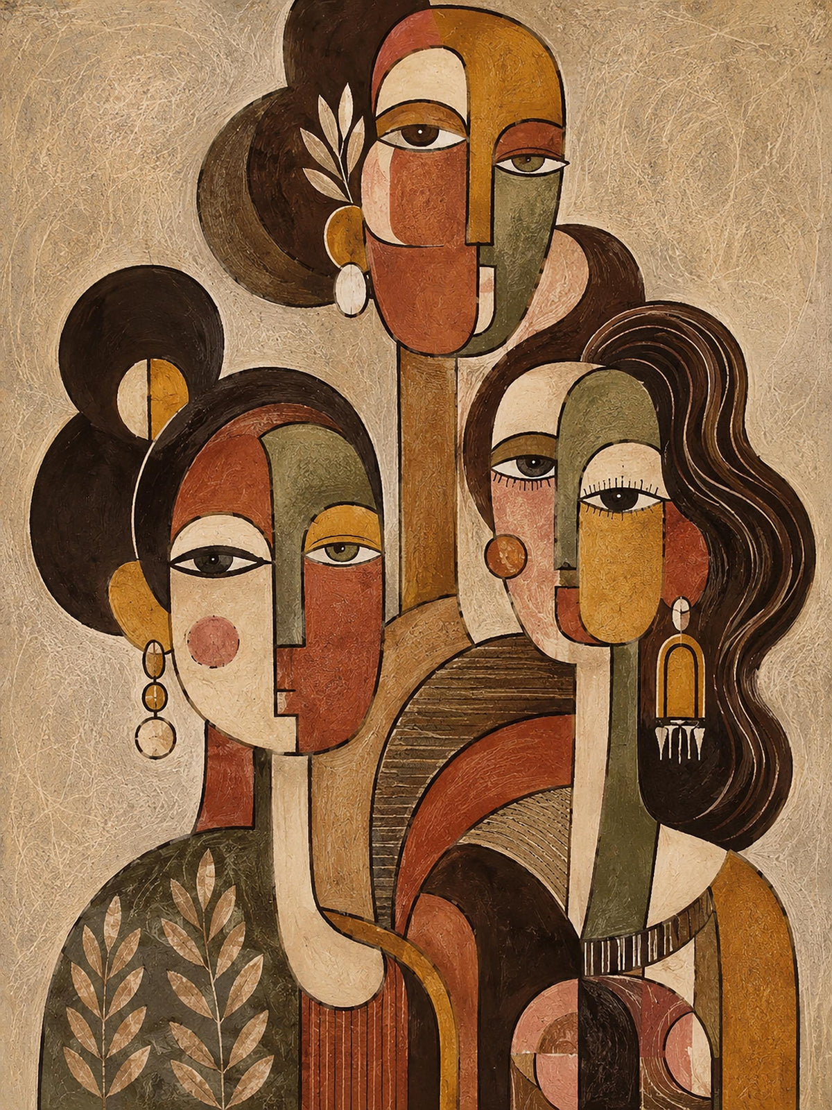 Poster digitale tre figure femminili cubiste - Tre Voci, file da stampare
