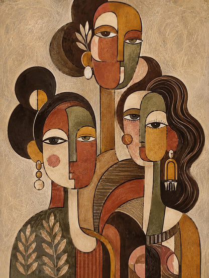Poster digitale tre figure femminili cubiste - Tre Voci, file da stampare