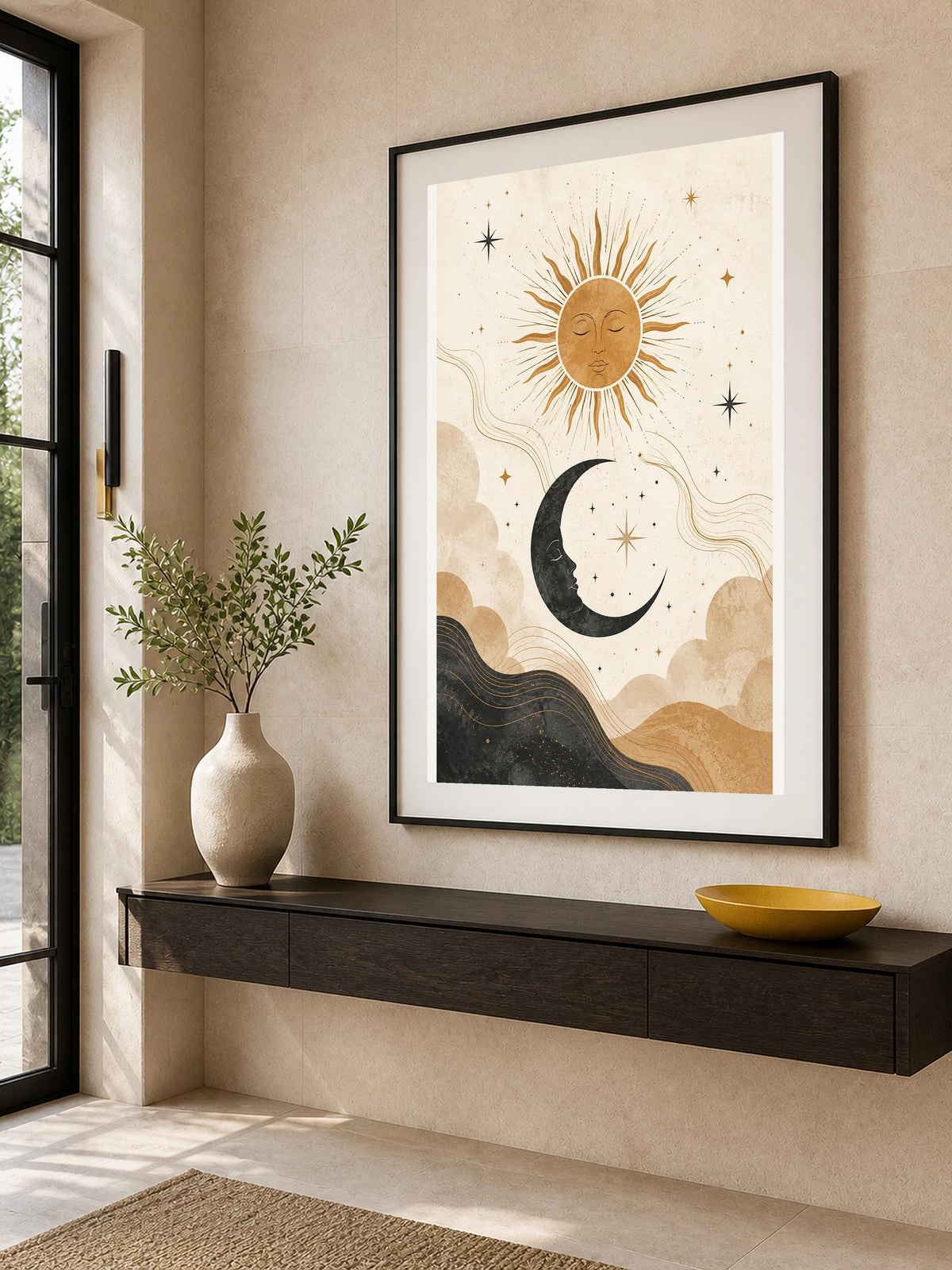 Poster digitale simboli celesti boho - Sole e Luna, file da stampare