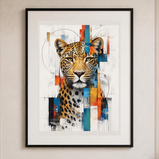 Poster digitale ritratto astratto di leopardo - Leopardo Cromatico, file da stampare