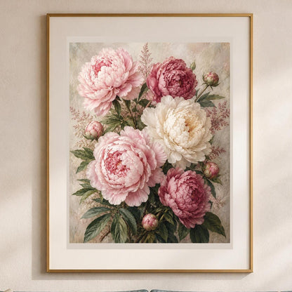 Poster digitale bouquet romantico di peonie - Peonie Antiche, file da stampare