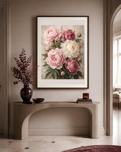 Poster digitale bouquet romantico di peonie - Peonie Antiche, file da stampare
