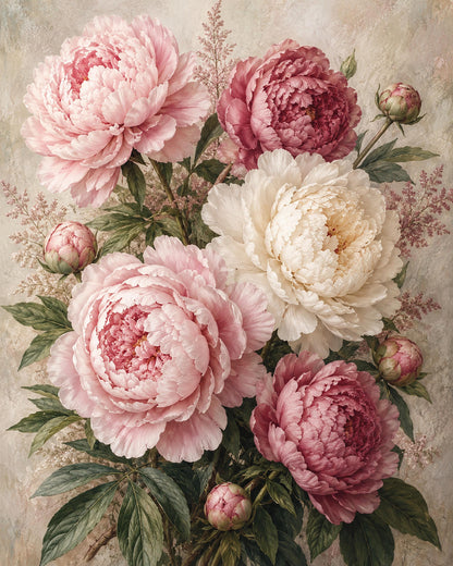 Poster digitale bouquet romantico di peonie - Peonie Antiche, file da stampare