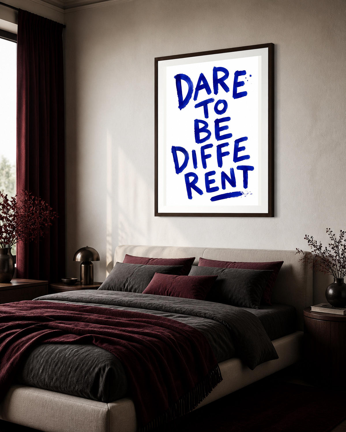 Dare to Be Different, poster digitale con testo visibile in inglese, lettering blu da stampare