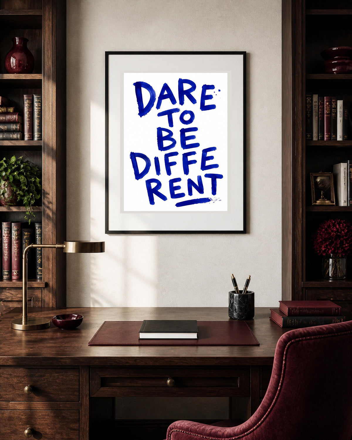 Dare to Be Different, poster digitale con testo visibile in inglese, lettering blu da stampare