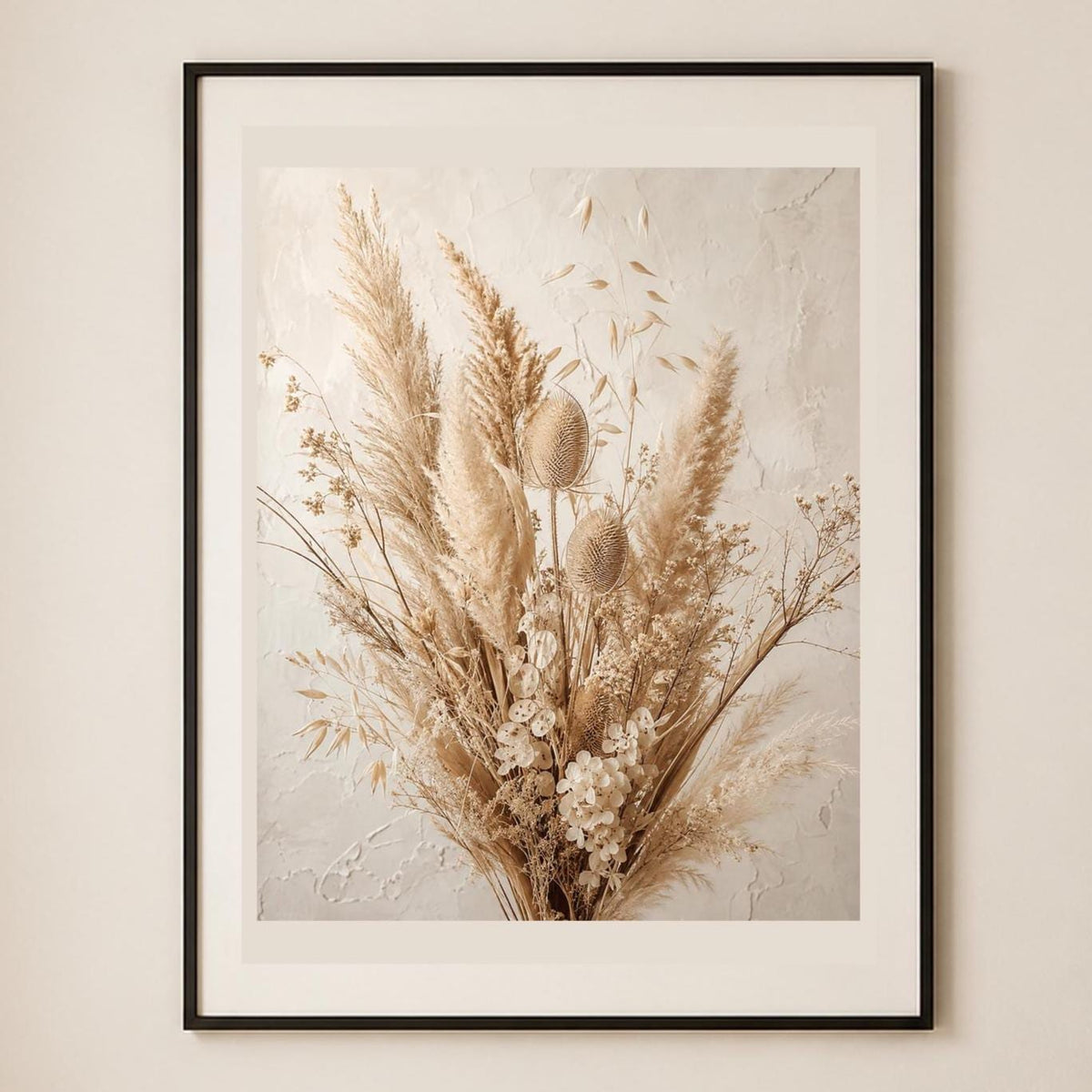 Poster digitale composizione di graminacee e fiori essiccati - Erbario d'Avorio, file da stampare