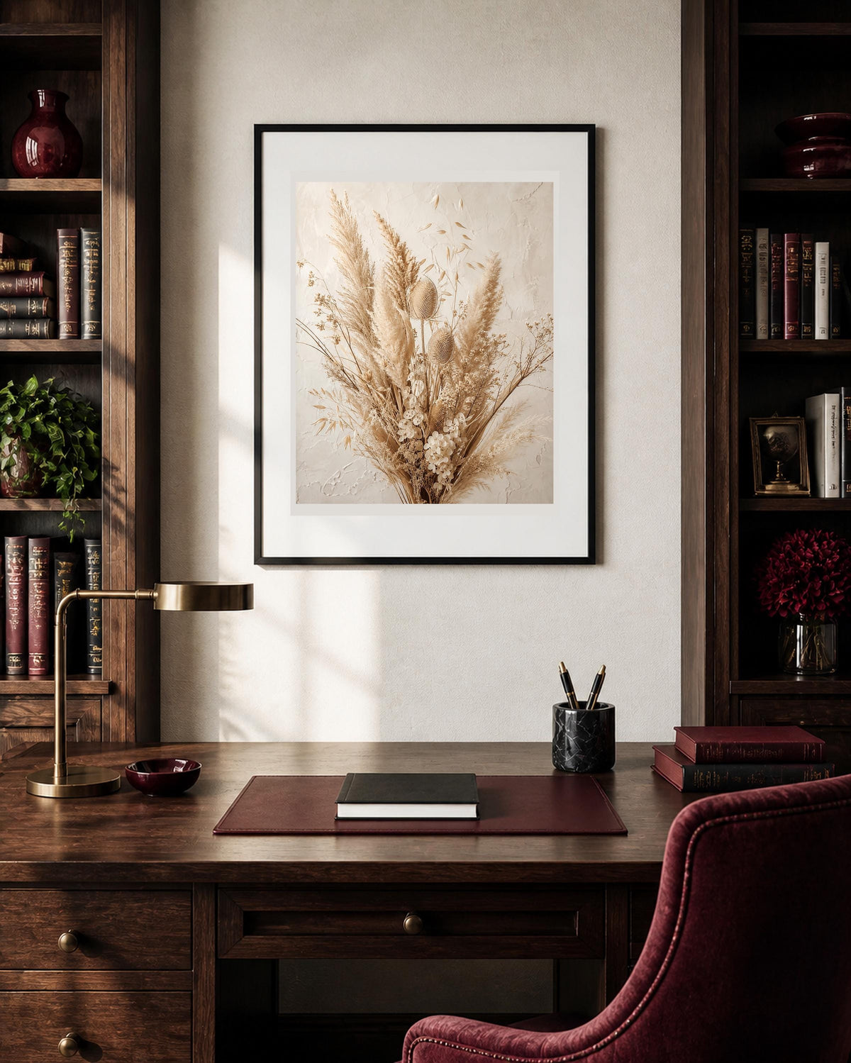 Poster digitale composizione di graminacee e fiori essiccati - Erbario d'Avorio, file da stampare