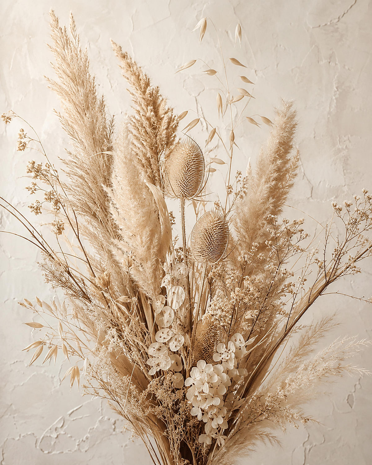 Poster digitale composizione di graminacee e fiori essiccati - Erbario d'Avorio, file da stampare