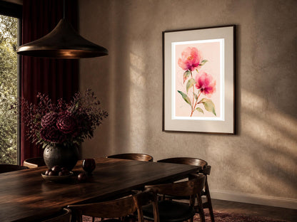 Peonie rosa in fiore, stampa digitale acquerello botanico