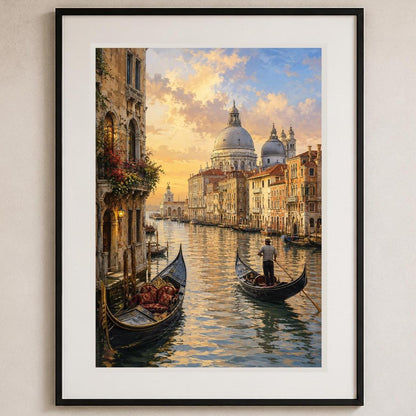 Poster digitale canale veneziano al tramonto - Venezia Dorata, file da stampare