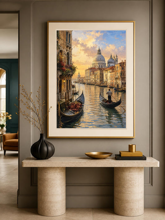 Poster digitale canale veneziano al tramonto - Venezia Dorata, file da stampare