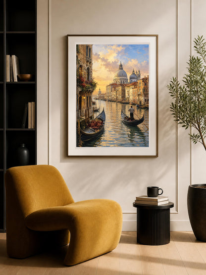 Poster digitale canale veneziano al tramonto - Venezia Dorata, file da stampare