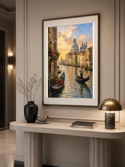 Poster digitale canale veneziano al tramonto - Venezia Dorata, file da stampare