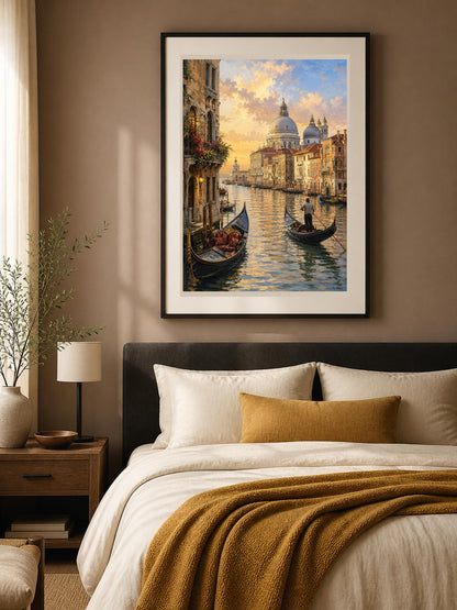 Poster digitale canale veneziano al tramonto - Venezia Dorata, file da stampare