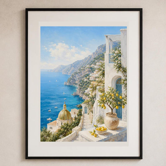 Poster digitale veduta mediterranea luminosa - Balcone sulla Costiera, file da stampare