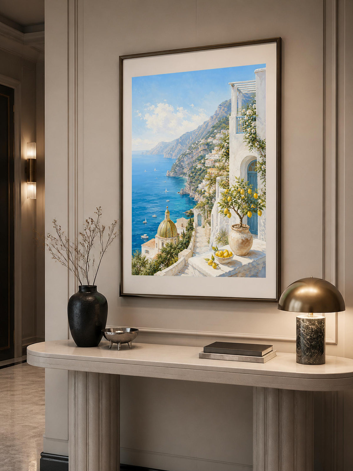 Poster digitale veduta mediterranea luminosa - Balcone sulla Costiera, file da stampare