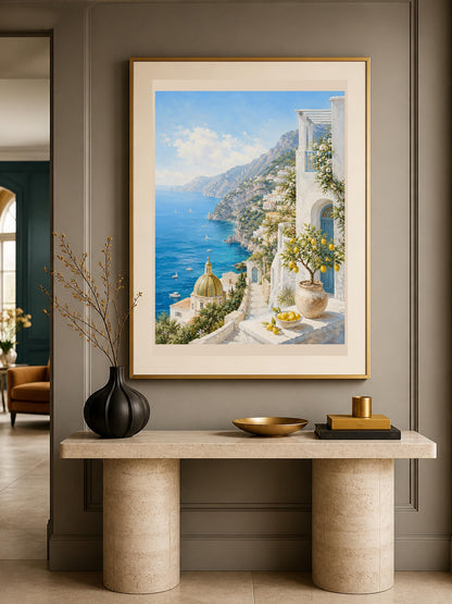 Poster digitale veduta mediterranea luminosa - Balcone sulla Costiera, file da stampare