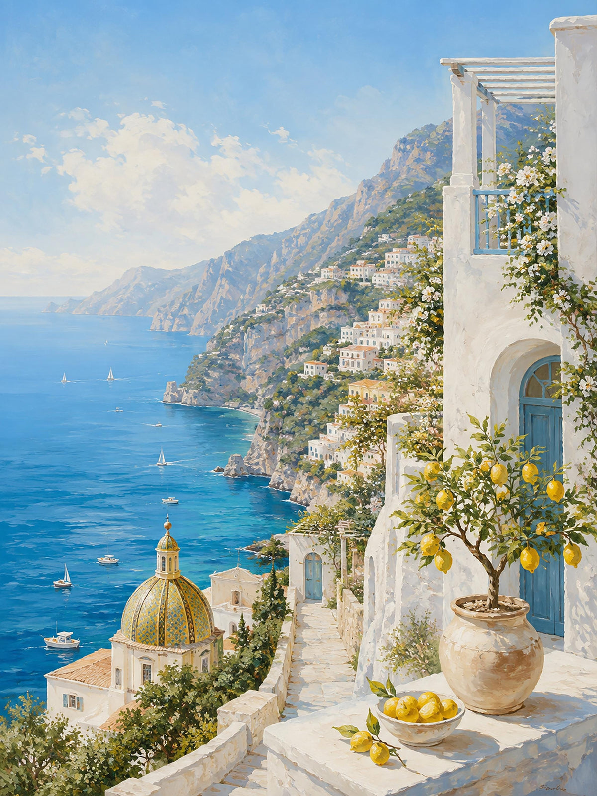 Poster digitale veduta mediterranea luminosa - Balcone sulla Costiera, file da stampare