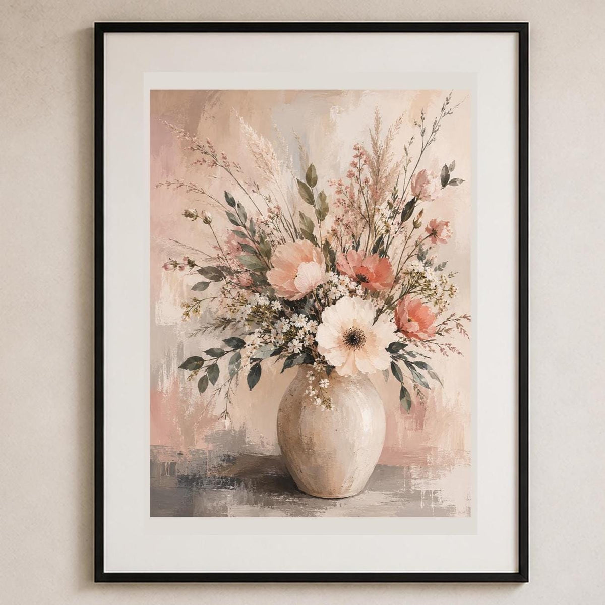 Poster digitale bouquet floreale in vaso - Bouquet Rosa Antico, file da stampare