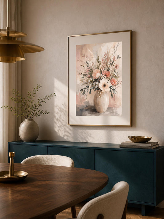 Poster digitale bouquet floreale in vaso - Bouquet Rosa Antico, file da stampare