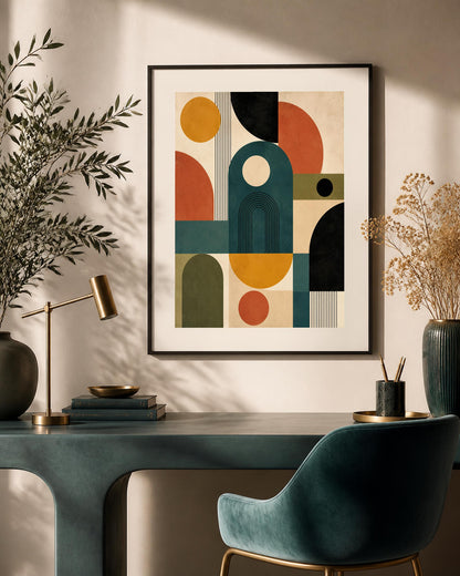 Poster digitale astrazione geometrica mid-century - Archi del Tempo, file da stampare