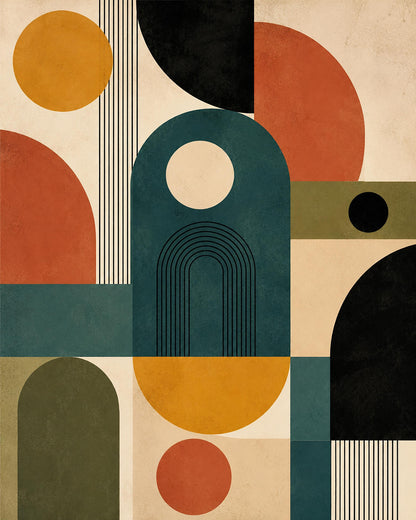 Poster digitale astrazione geometrica mid-century - Archi del Tempo, file da stampare