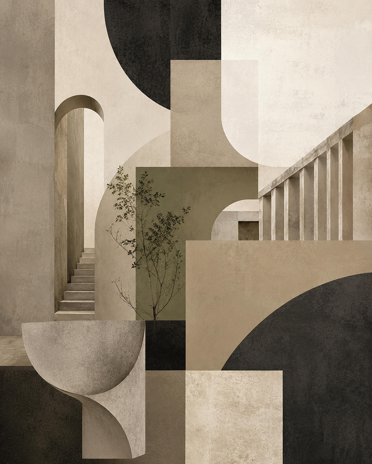 Poster digitale architettura astratta in collage - Spazi Silenziosi, file da stampare