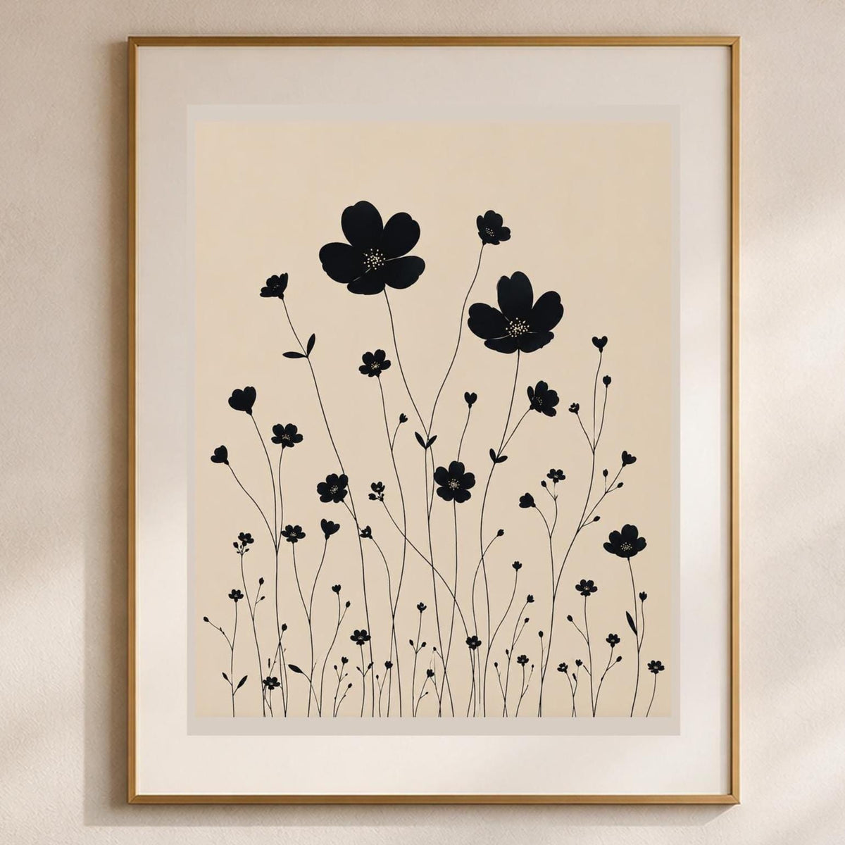 Poster digitale sagome botaniche minimaliste - Fiori Neri, file da stampare