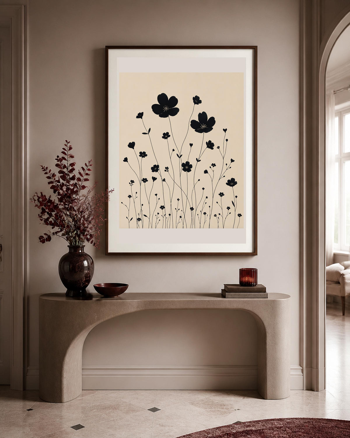 Poster digitale sagome botaniche minimaliste - Fiori Neri, file da stampare
