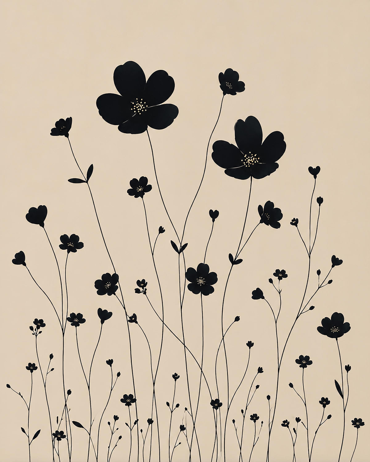 Poster digitale sagome botaniche minimaliste - Fiori Neri, file da stampare